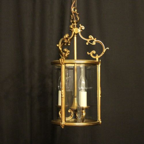French Gilded Bronze Convex Triple Light Antique Hall Lantern