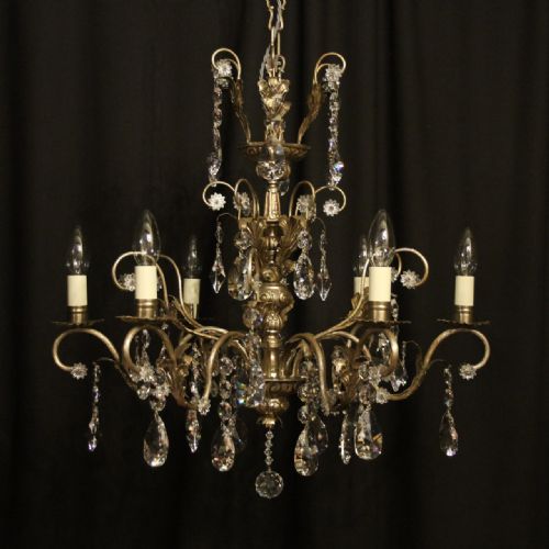 Italian Silver & Crystal Genoa 6 Light Chandelier