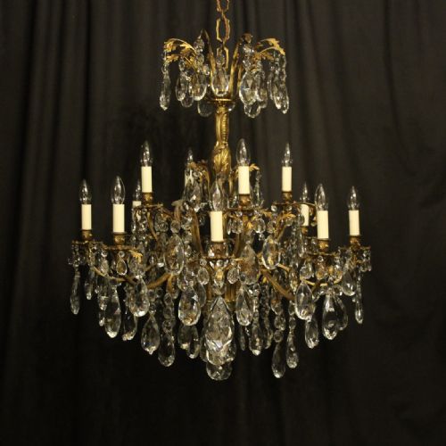 Italian Gilded Bronze & Crytsal 12 Light Antique Chandelier