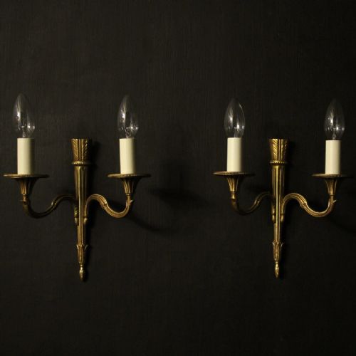 French Pair of Gilded Brass Antique Wall Lights