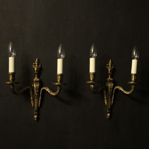 French Pair of Gilded Twin Arm Antique Wall Lights