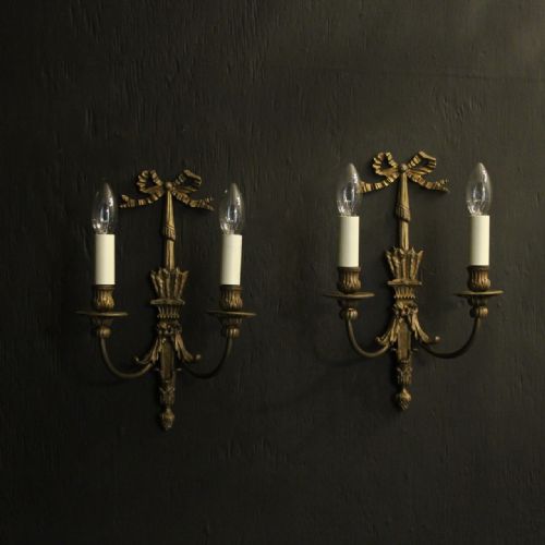 French Pair of Bronze Antique Wall Lights