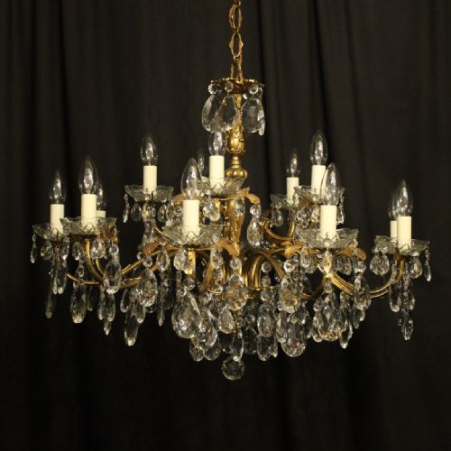 Italian Gilded Bronze & Crystal 15 Light Antique Chandelier