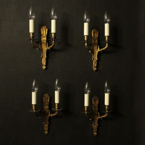 French Set of 4 Twin Arm Gilded Empire Wall Lights