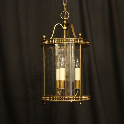 French Gilded Triple Light Convex Antique Hall Lantern