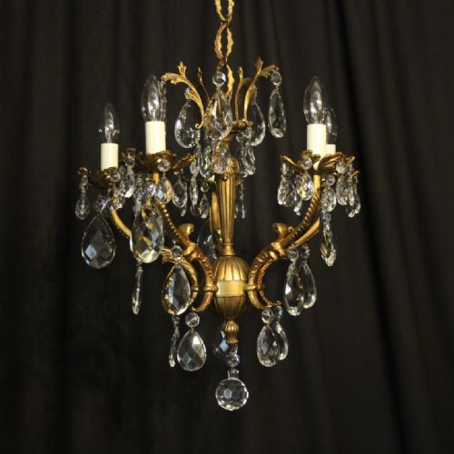 Italian Gilded Bronze & Crystal 5 Light Chandelier