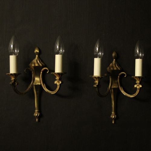 French Pair of Brass Twin Arm Wall Lights