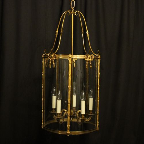 French Large Gilded Bronze Five Light Antique Hall Lantern