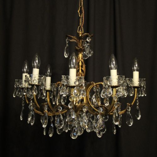 Italian Gilded & Crystal 8 Light Antique Chandelier