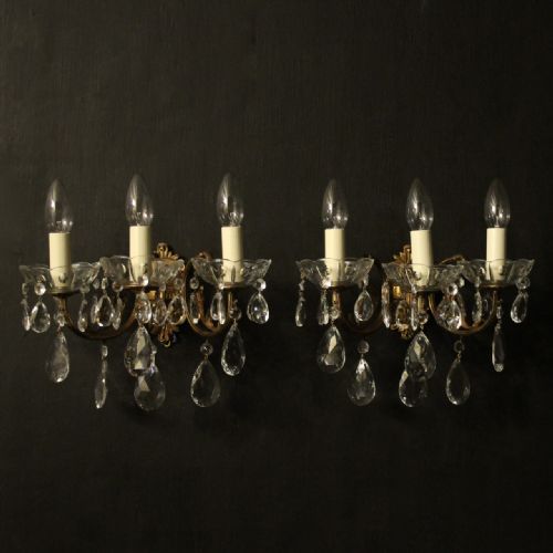 Italian Pair of Gilded Triple Arm Wall Lights