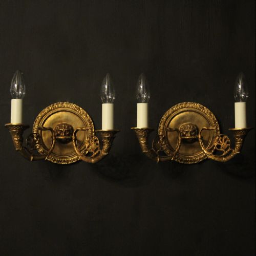French Pair of 19th C Gilded Bronze Antique Wall Lights