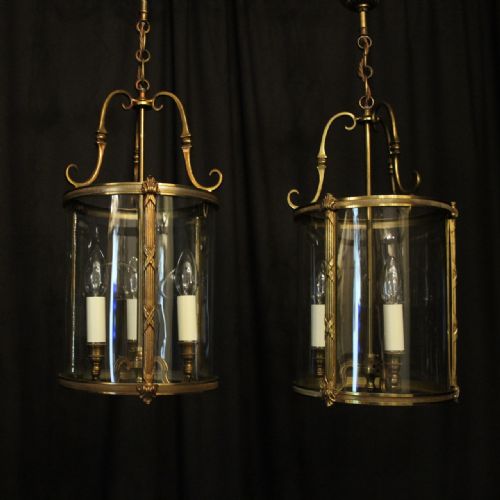 French Pair of Gilded Antique Convex Hall Lanterns