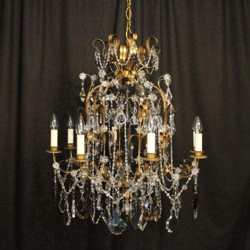 Italian Florentine 8 Light Crystal Antique Chandelier
