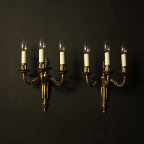 French Pair of Gilded Bronze Antique Wall Lights