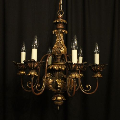 Italian Florentine Giltwood 6 Light Antique Chandelier