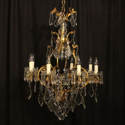 French Gilded & Crystal 9 Light Antique Chandelier