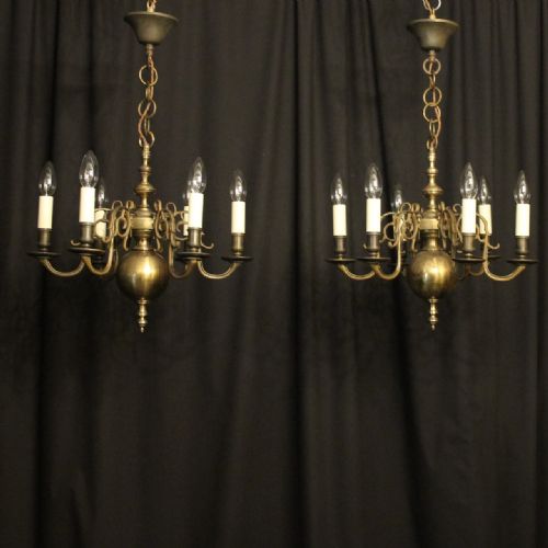 English Pair of 6 Light Antique Chandeliers