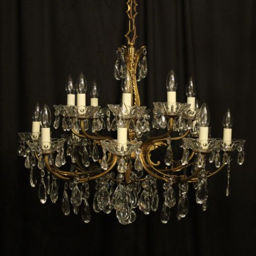 Italian Gilded Bronze & Crystal 16 Light Chandelier