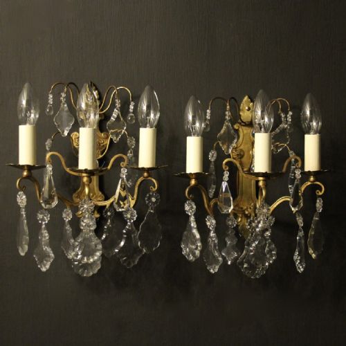 French Pair of Triple Arm Antique Wall Lights