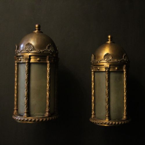 English Pair of Bronze Antique Wall Lanterns