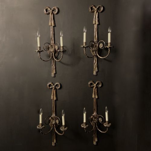 French 19th Century Set of 4 Bronze Twin Arm Wall Lights
