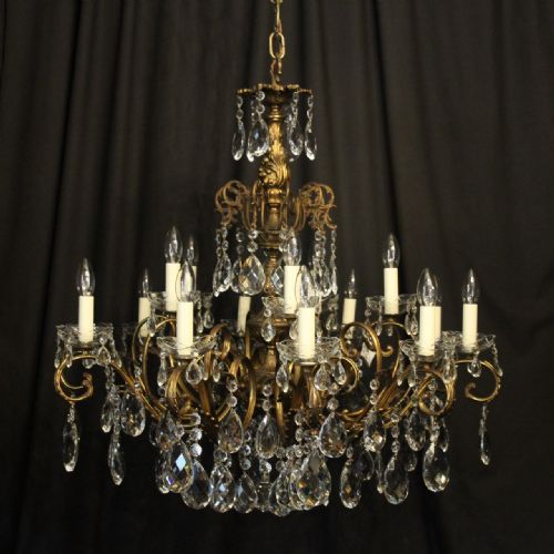 Italian Bronze & Crystal 15 Light Chandelier