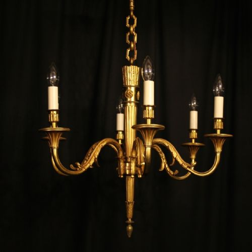French Empire Gilded 6 Light Antique Chandelier