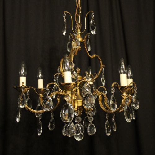 French Gilded & Crystal 6 Light Chandelier