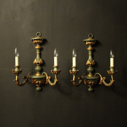Florentine Pair of Polychrome Twin Arm Wall Lights