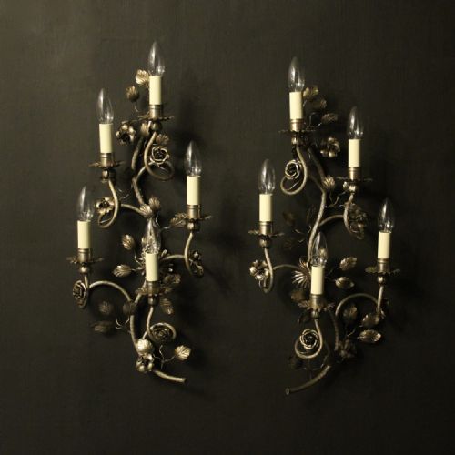 Italian Silver Genoa Five Arm Wall Lights