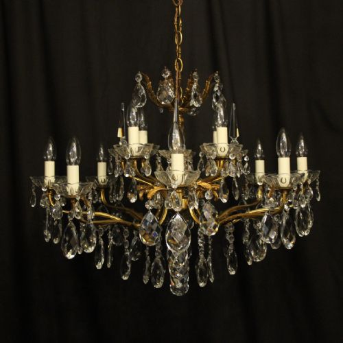 Italian Gilded & Crystal 12 Light Antique Chandelier