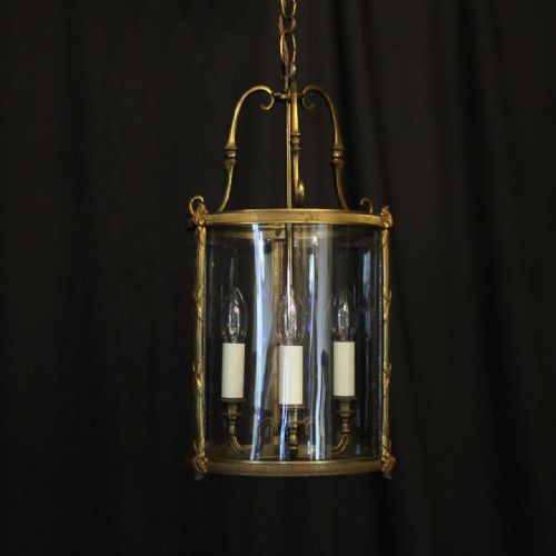 French Gilded Triple Light Convex Antique Lantern