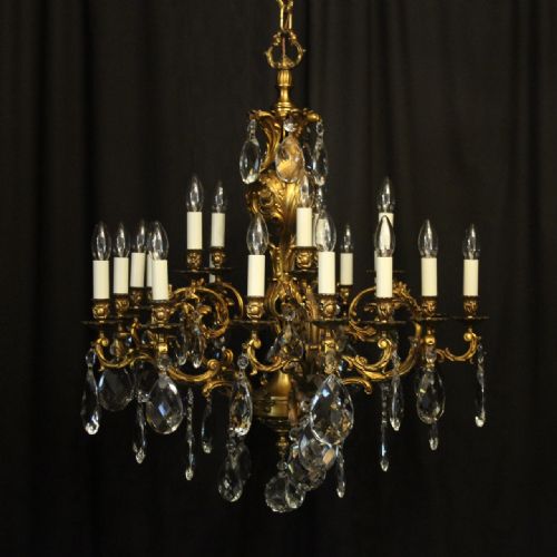 Italian Gilded Bronze & Crystal 20 Light Antique Chandelier