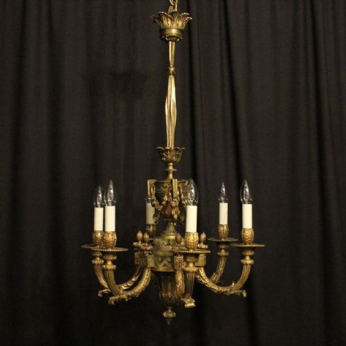French 19th Century Gilded Bronze 6 Light Antique Chandelier