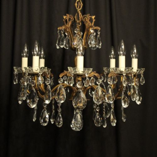 Italian Gilded & Crystal 8 Light Antique Chandelier