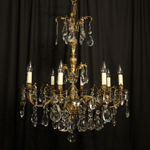 Italian Gilt Bronze & Crystal 8 Light Antique Chandelier