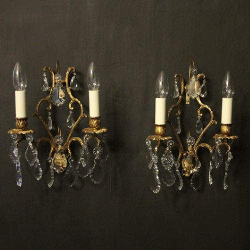 French Pair of Twin Arm Gilded Wall Lights