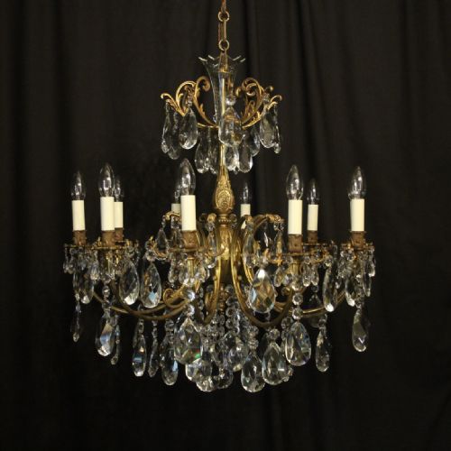 Italian Gilded Bronze & Crystal 10 Light Antique Chandelier