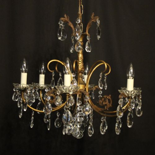 Italian Gilded & Crystal 6 Light Antique Chandelier