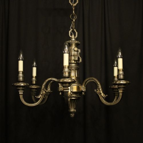 French Silver Gilded Bronze 6 Light Chandelier