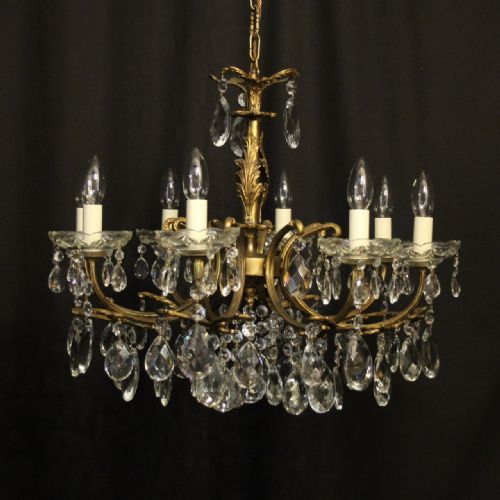 Italian Gilded & Crystal 8 Light Antique Chandelier
