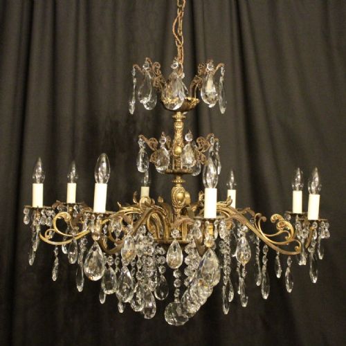 Italian Gilded Bronze & Crystal 8 Light Antique Chandelier