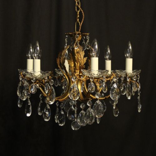 Italian Gilded & Crystal 6 Light Antique Chandelier