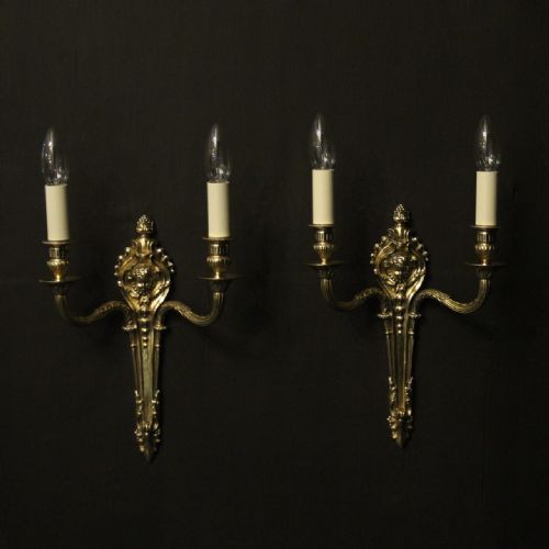 French Pair of Twin Arm Cherub Antique Wall Lights