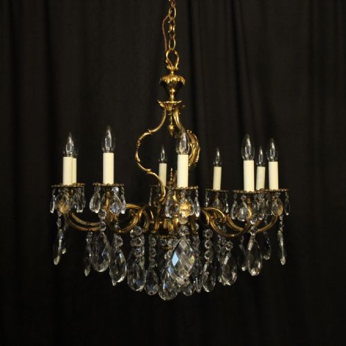 Italian Gilded Bronze & Crystal 10 Light Antique Chandelier