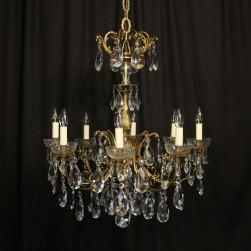 Italian Gilded Bronze & Crystal 8 Light Antique Chandelier