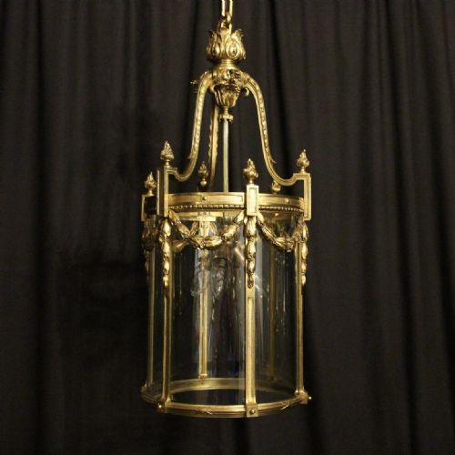 French 19th Century Gilded Bronze Triple Light Antique Lantern