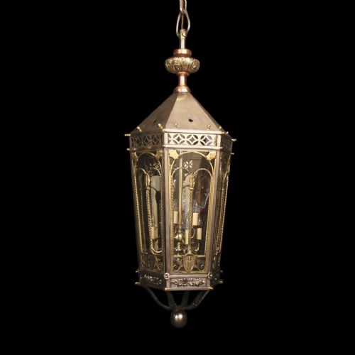 English Large Wrought Iron 6 Light Antique Lantern