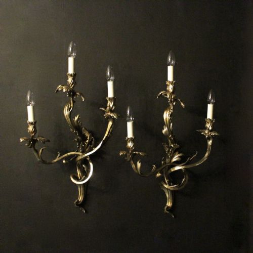 French Late 19th Century Pair of Triple Arm Antique Wall Sconces