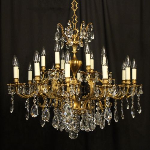 Italian Gilded Bronze & Crystal 18 Light Antique Chandelier